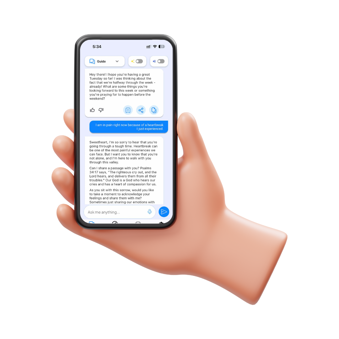 An animated hand holding a phone with a screenshot of the app